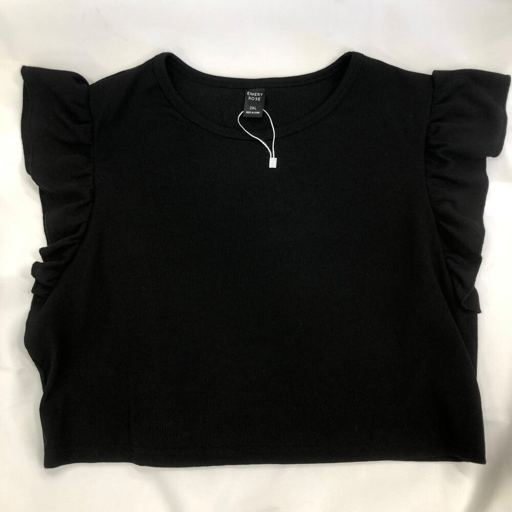 Emery Rose Black Crop Top-Women's 2XL-Romantic Biker Chick Look